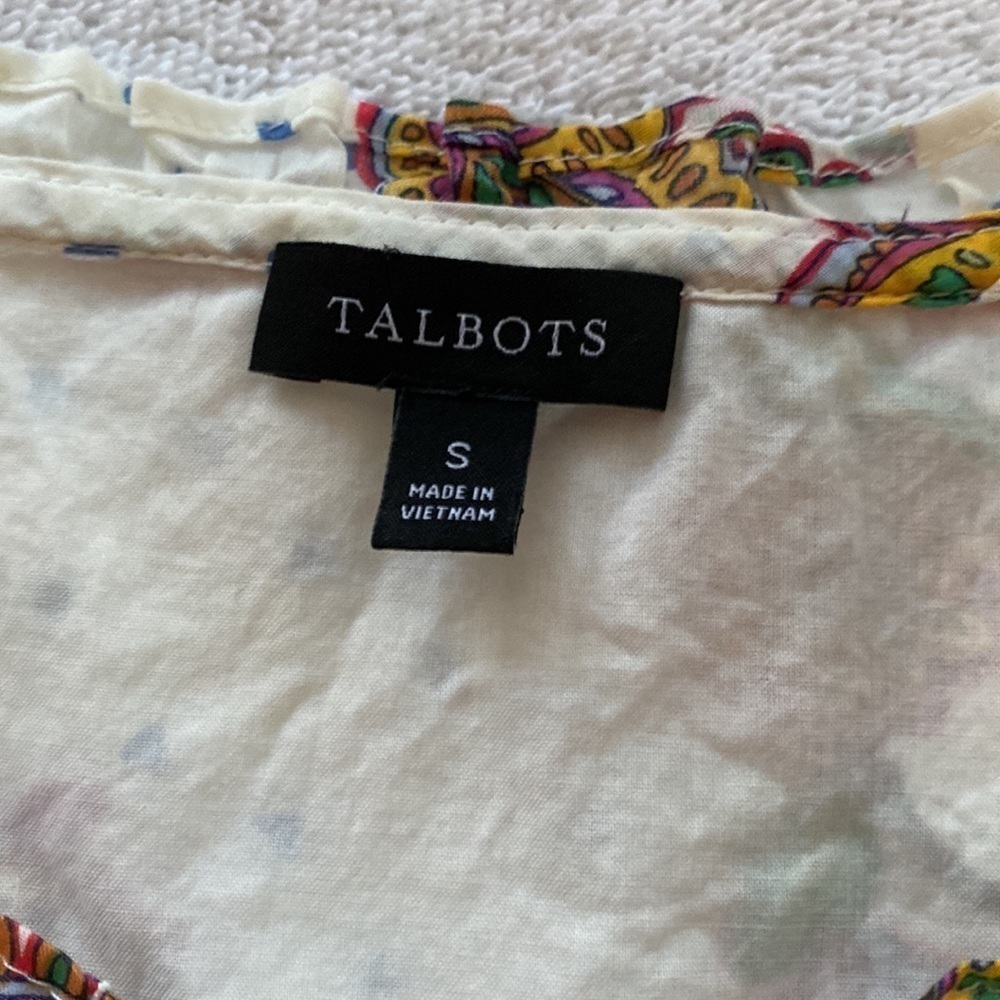Talbots blouse flutter sleeve 1/4 button down front paisley print Size Small - Picture 6 of 7